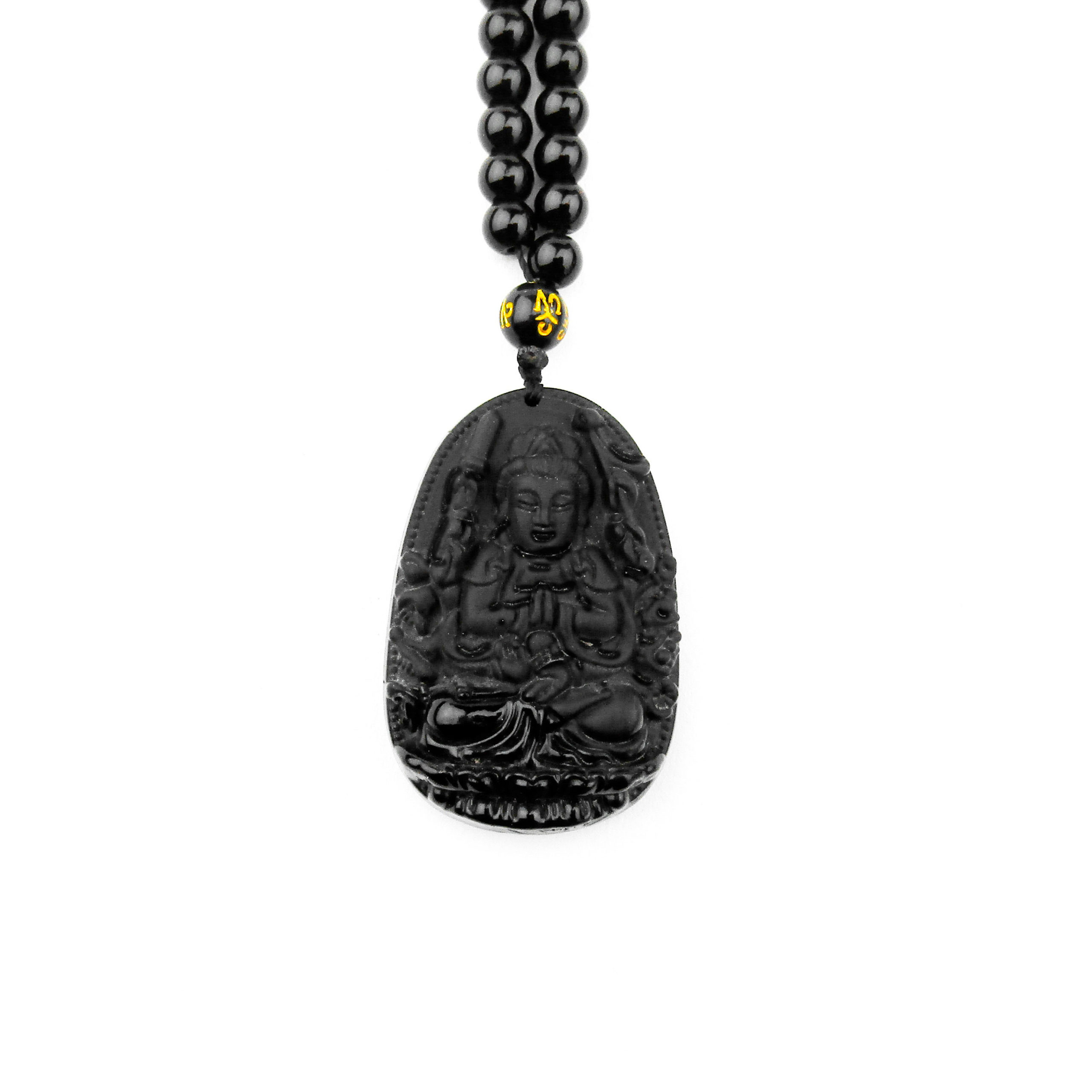 Collar de piedra obsidiana para hombre Buda
