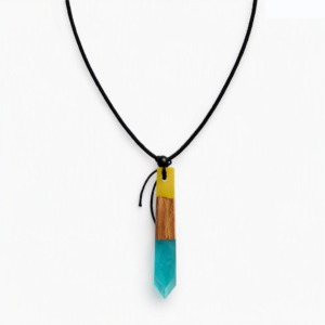 Collar Resina Madera Azul Solar